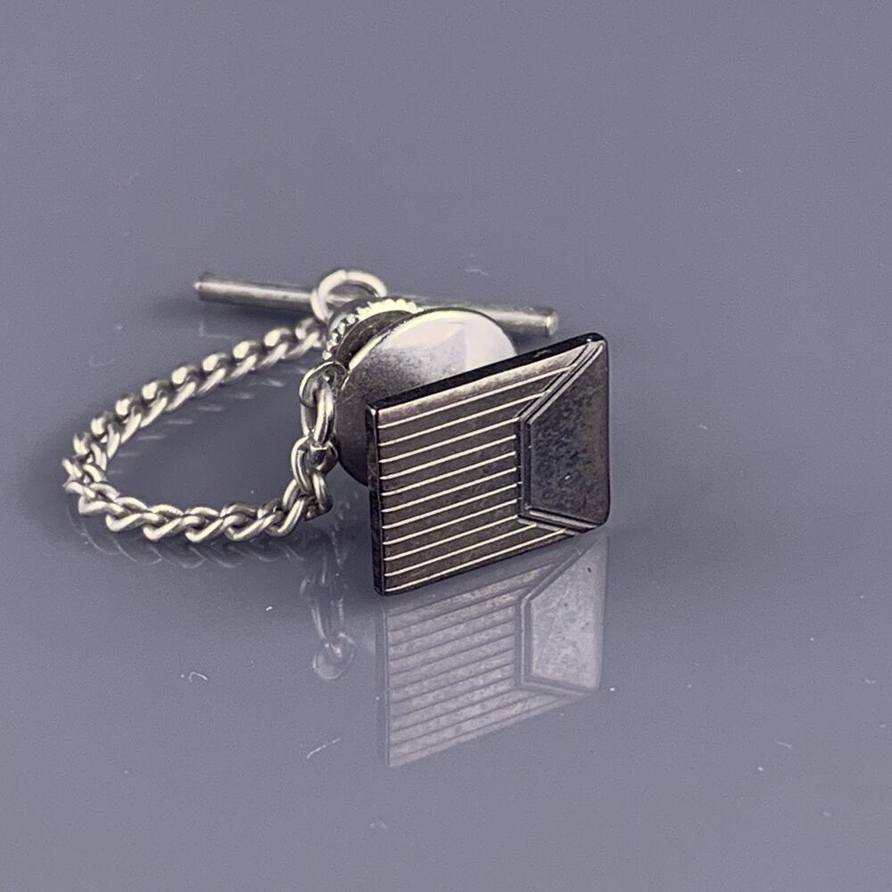 Rectangle Dark Gray Black Tie Tack Pin Simple Lines Vintage